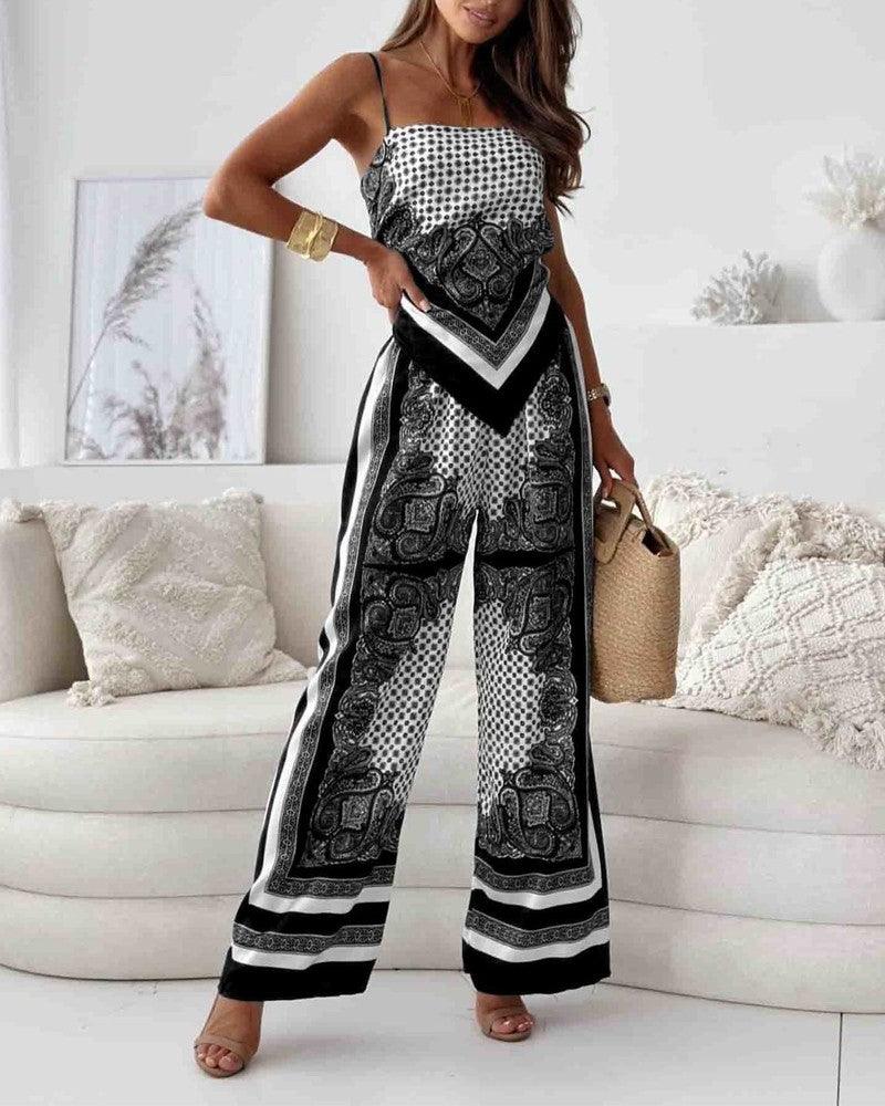 Lila Printed Lace-Up Vest & Pants Set