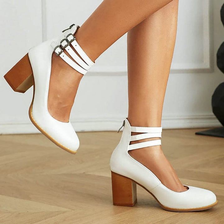 Women's Triple Buckle Block Heel Ankle Boots - Casual Footwear