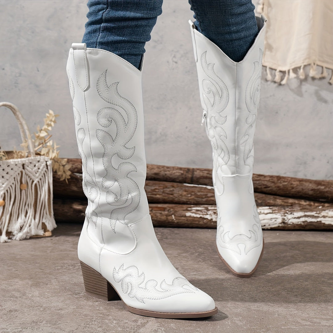 Marisol | Women's Embroidered Knee-High Western Cowboy Boots with Block Heel