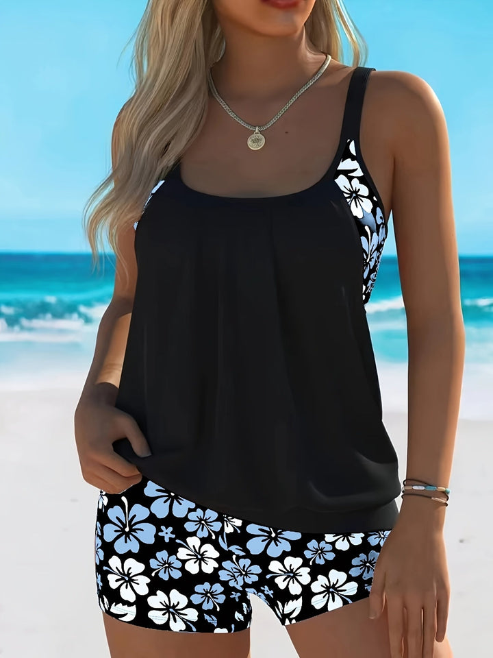 CHLOE | BLUE FLORAL TANKINI SET