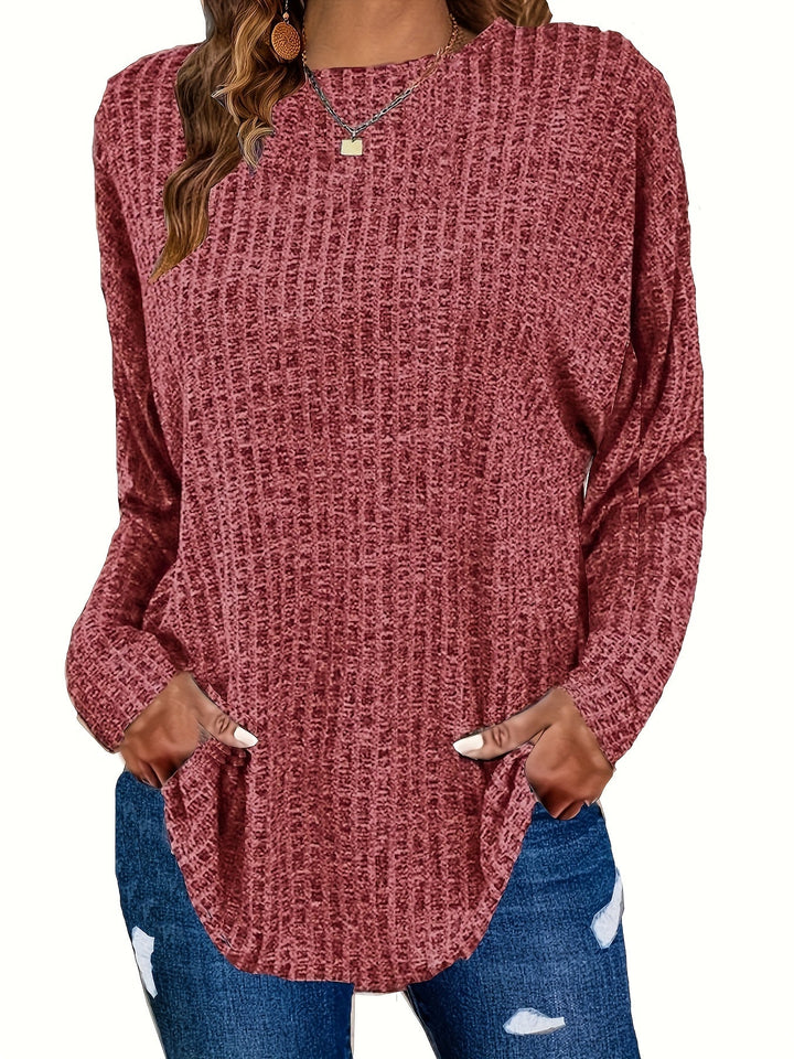 Marisol | Women's Waffle Knit Curved Hem Tunic Sweater