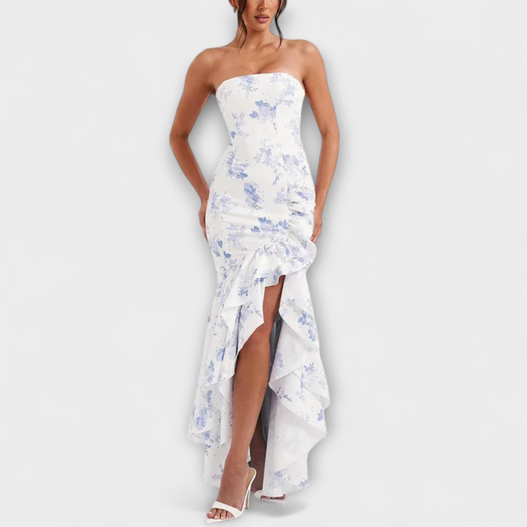Zuri - Off-Shoulder Slim Fit Maxi Dress with Asymmetrical Hem