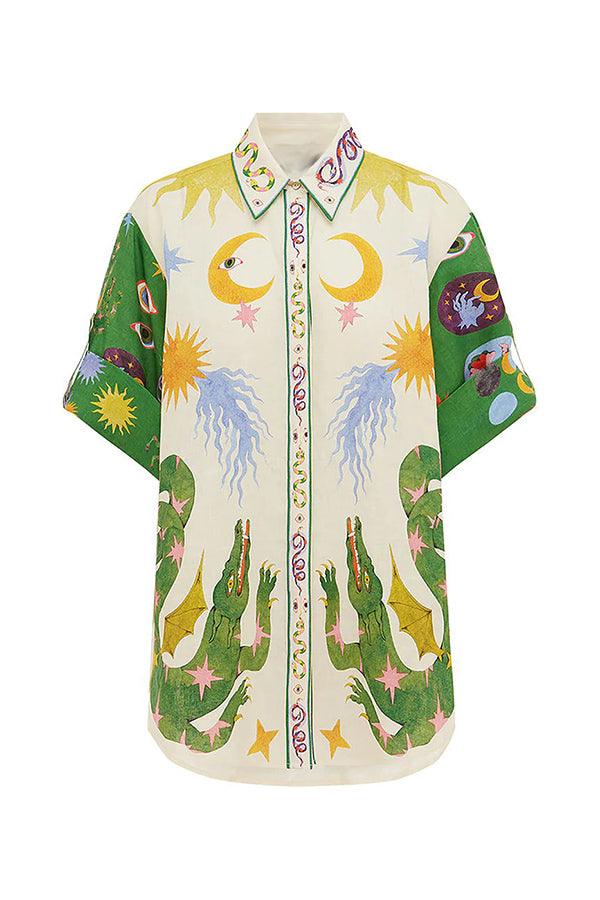 Heavenly Print Blouse and Pocketed Shorts Set