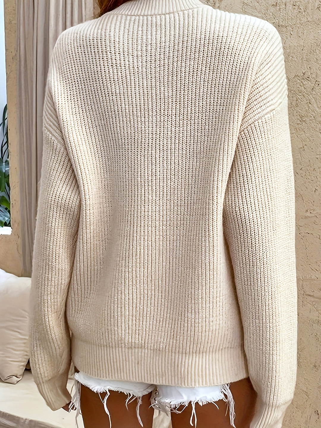 Women's Ribbed Henley Sweater Button Neck Long Sleeve Knit Pullover Top