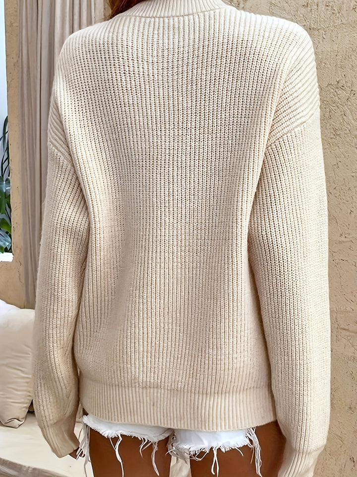 Women's Ribbed Henley Sweater Button Neck Long Sleeve Knit Pullover Top