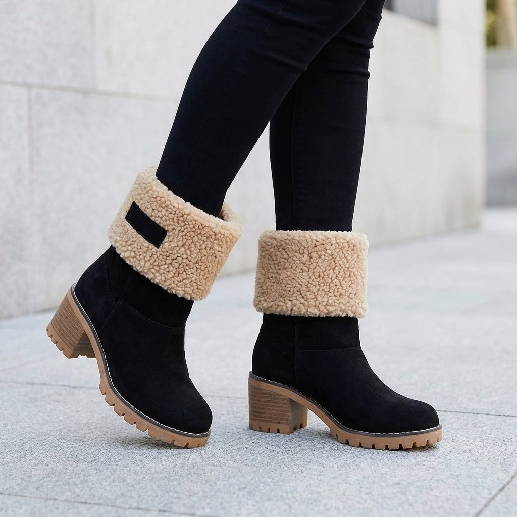 Effi | Fleece Lined Block Heel Ankle Boots with Lug Sole for Women