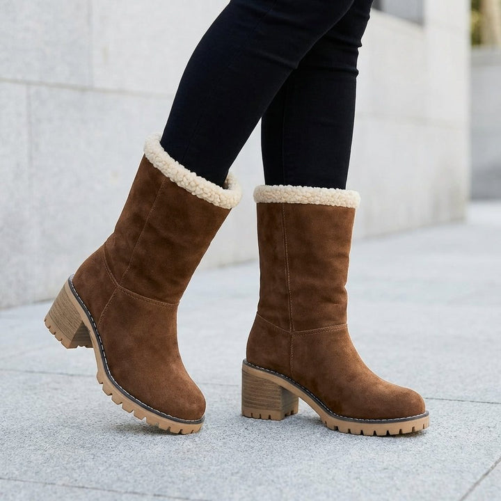 Effi | Fleece Lined Block Heel Ankle Boots with Lug Sole for Women