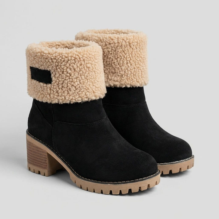 Effi | Fleece Lined Block Heel Ankle Boots with Lug Sole for Women