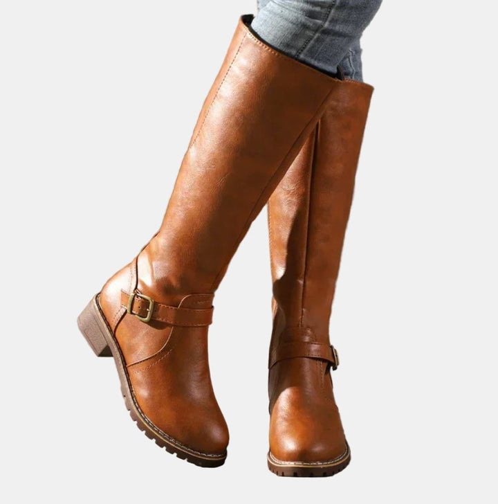 Elif | Tall Block Heel Riding Boots with Buckle Strap for Women