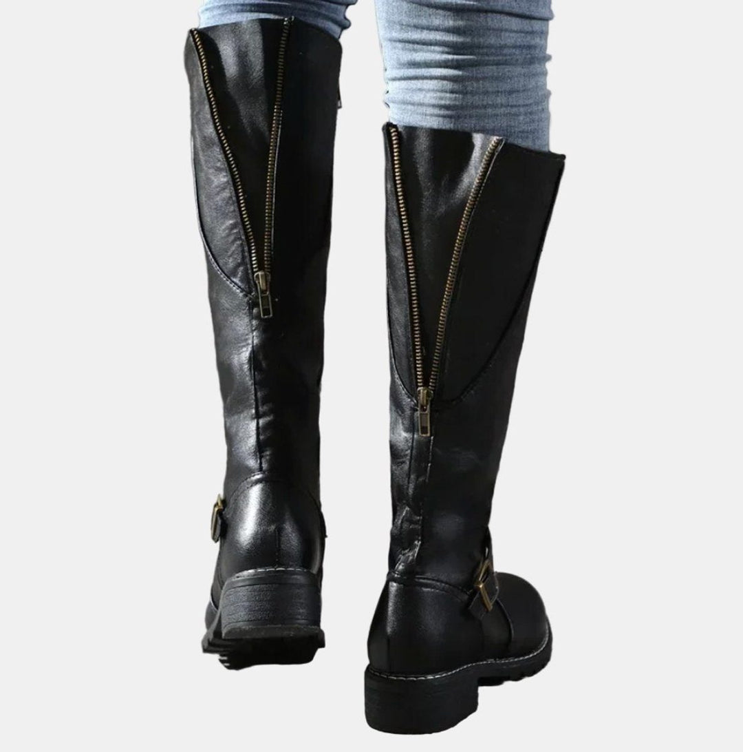 Elif | Tall Block Heel Riding Boots with Buckle Strap for Women