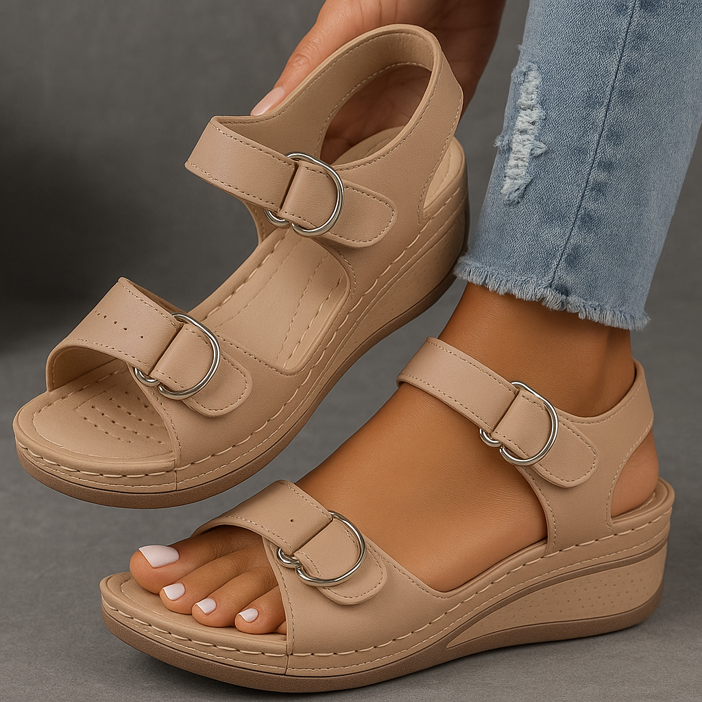 Hook Loop Strap Cushioned Wedge Casual Sandal
