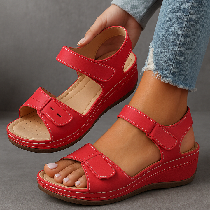 Hook Loop Strap Cushioned Wedge Casual Sandal