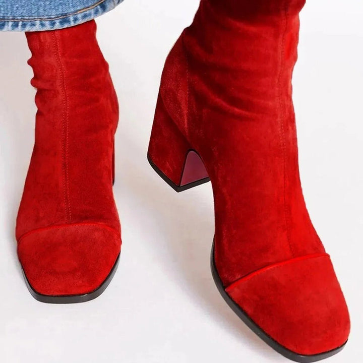 Esmeralda | Suede Block Heel Ankle Boots with Leopard Toe for Women