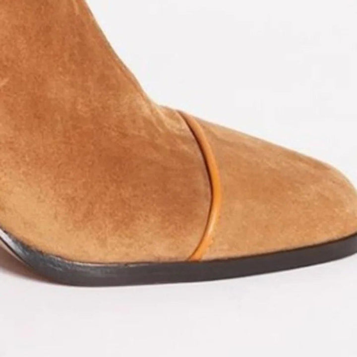 Esmeralda | Suede Block Heel Ankle Boots with Leopard Toe for Women