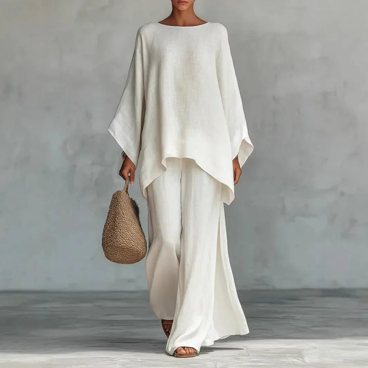 Evangeline | Linen Asymmetric Wide Leg Set for Women
