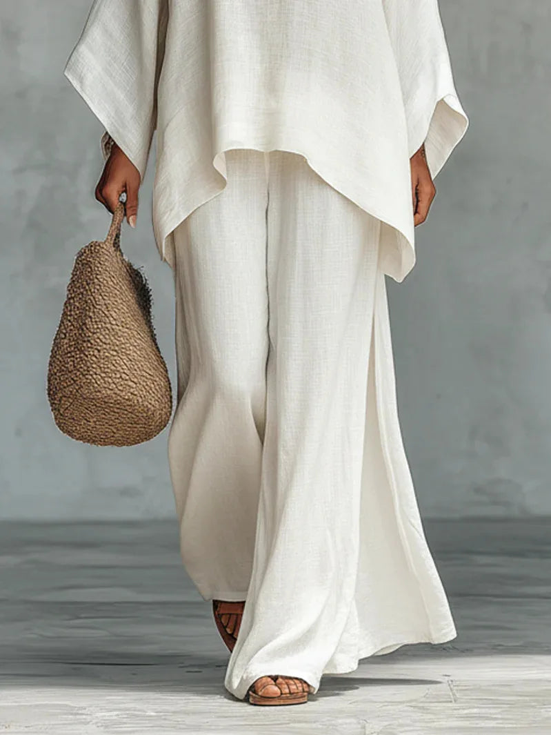 Evangeline | Linen Asymmetric Wide Leg Set for Women