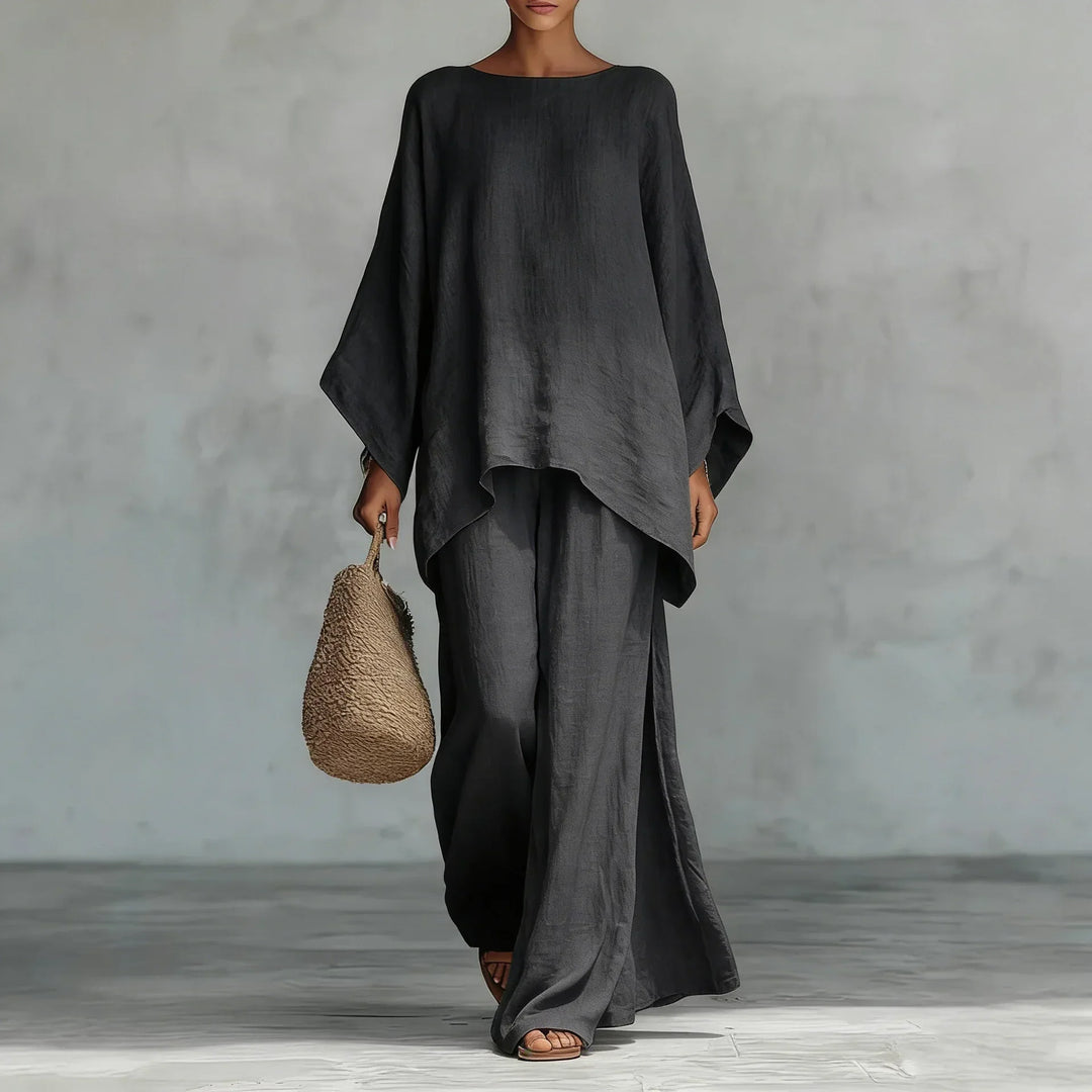 Evangeline | Linen Asymmetric Wide Leg Set for Women