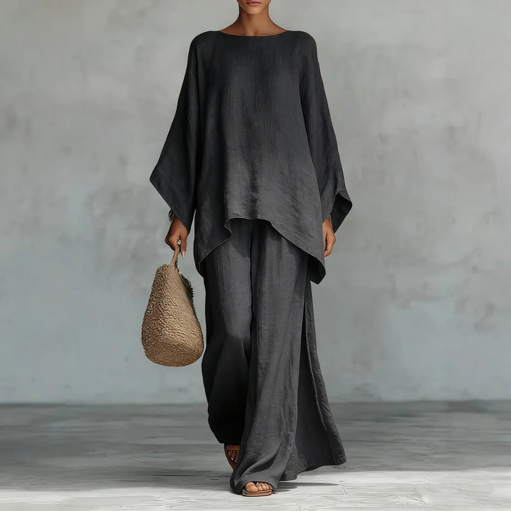 Evangeline | Linen Asymmetric Wide Leg Set for Women
