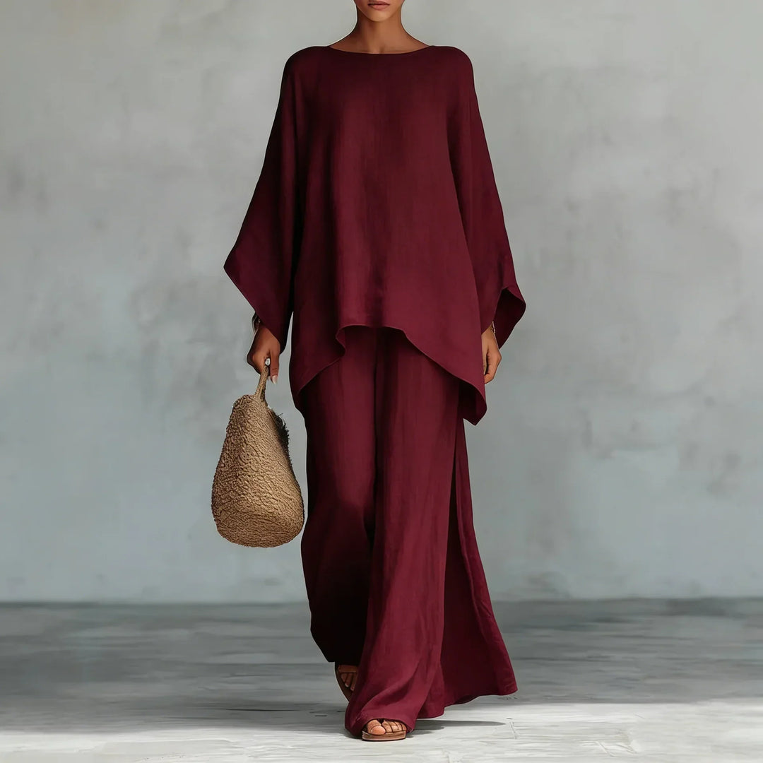 Evangeline | Linen Asymmetric Wide Leg Set for Women
