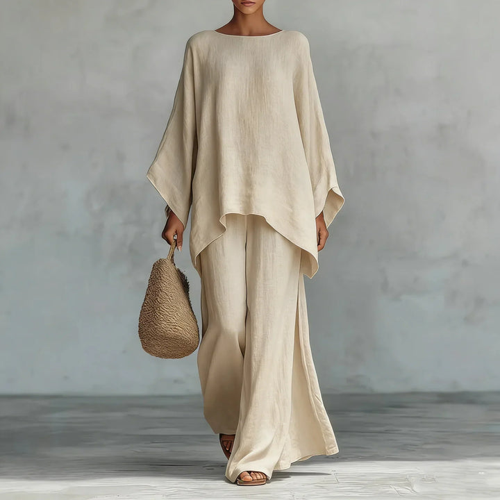 Evangeline | Linen Asymmetric Wide Leg Set for Women