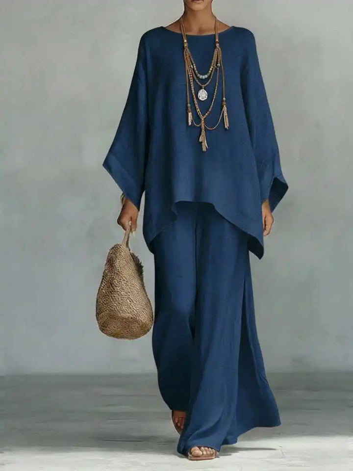 Evangeline | Linen Asymmetric Wide Leg Set for Women