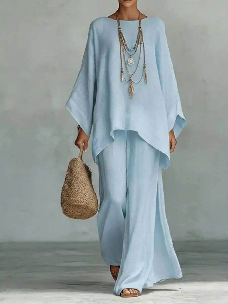 Evangeline | Linen Asymmetric Wide Leg Set for Women