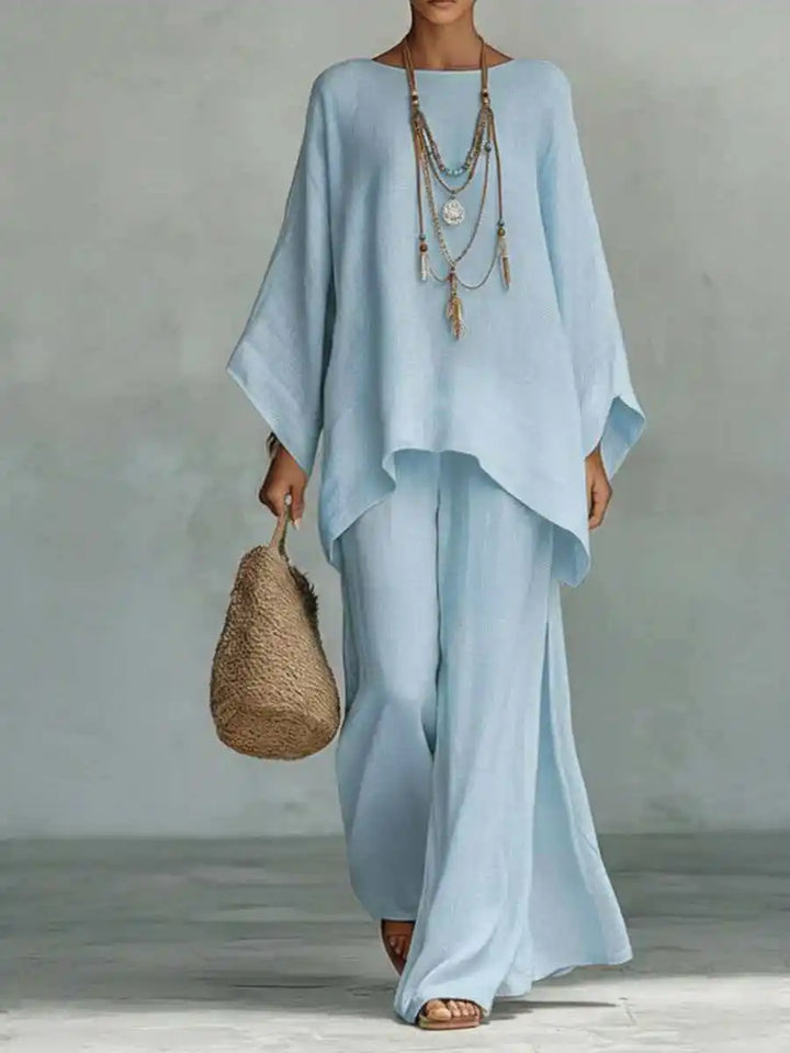Evangeline | Linen Asymmetric Wide Leg Set for Women
