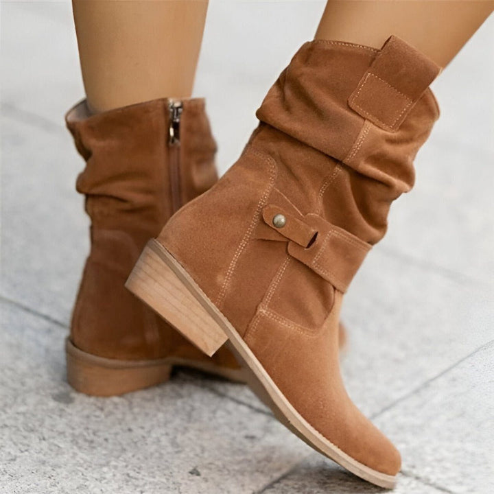 Ewa | Slouchy Block Heel Mid-Calf Boots for Women