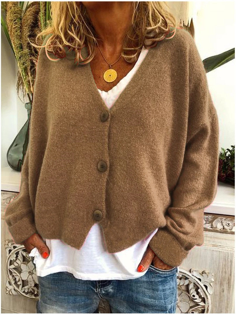 Women's Knit Cardigan V-Neck Long Sleeve Button-Front Open Casual Sweater