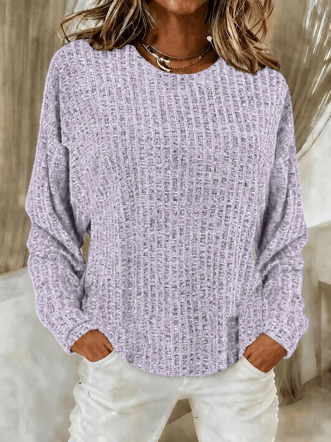 Marisol | Women's Waffle Knit Curved Hem Tunic Sweater