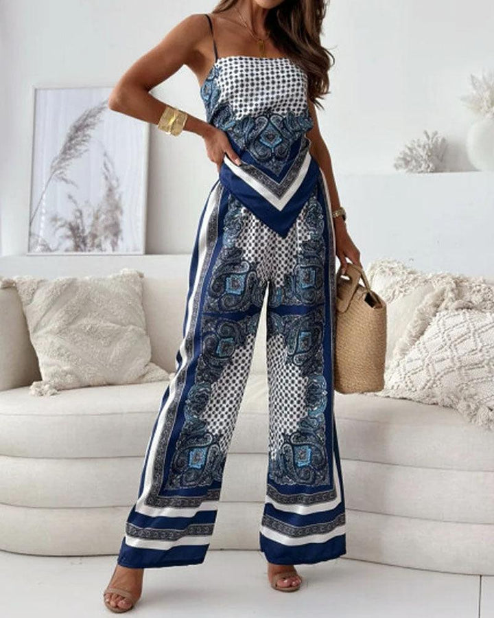 Lila Printed Lace-Up Vest & Pants Set