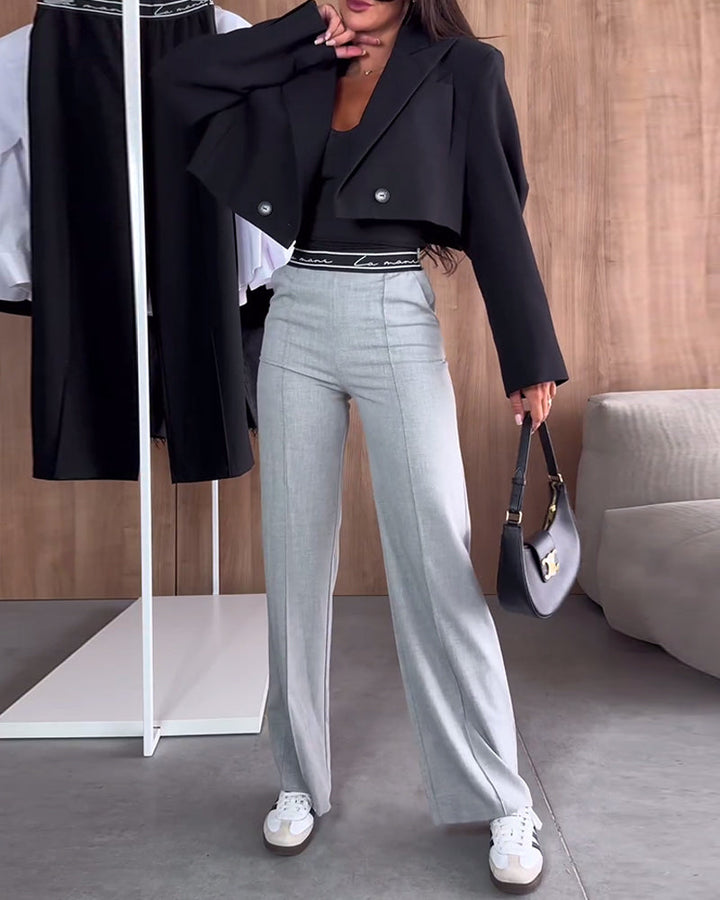 Casual Solid Color Straight Pants with Zipper and Pocket