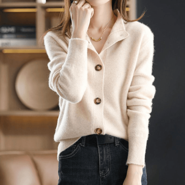 Women's Fluffy Button Front Cardigan – Plush Long Sleeve Knit Cardigan