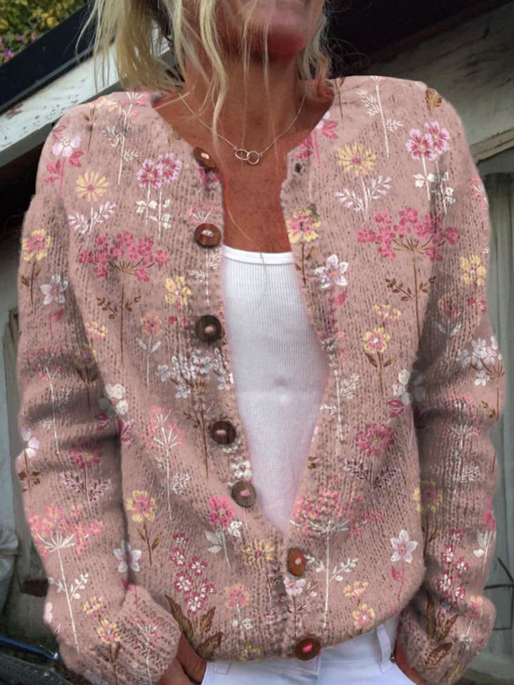 Women's Embroidered Floral Cardigan – Button Front Long Sleeve Knit Cardigan