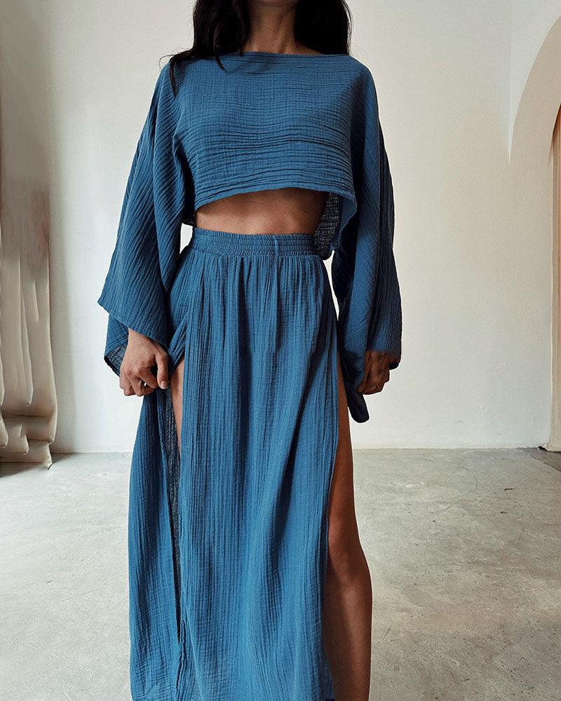 Lila Slit Cotton and Linen Two-Piece Set