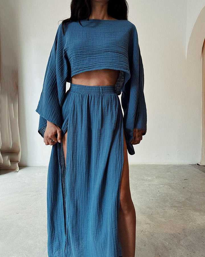 Lila Slit Cotton and Linen Two-Piece Set