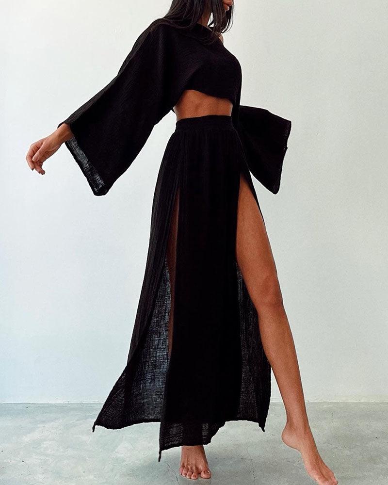 Lila Slit Cotton and Linen Two-Piece Set
