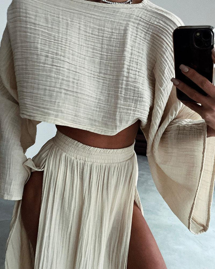 Lila Slit Cotton and Linen Two-Piece Set