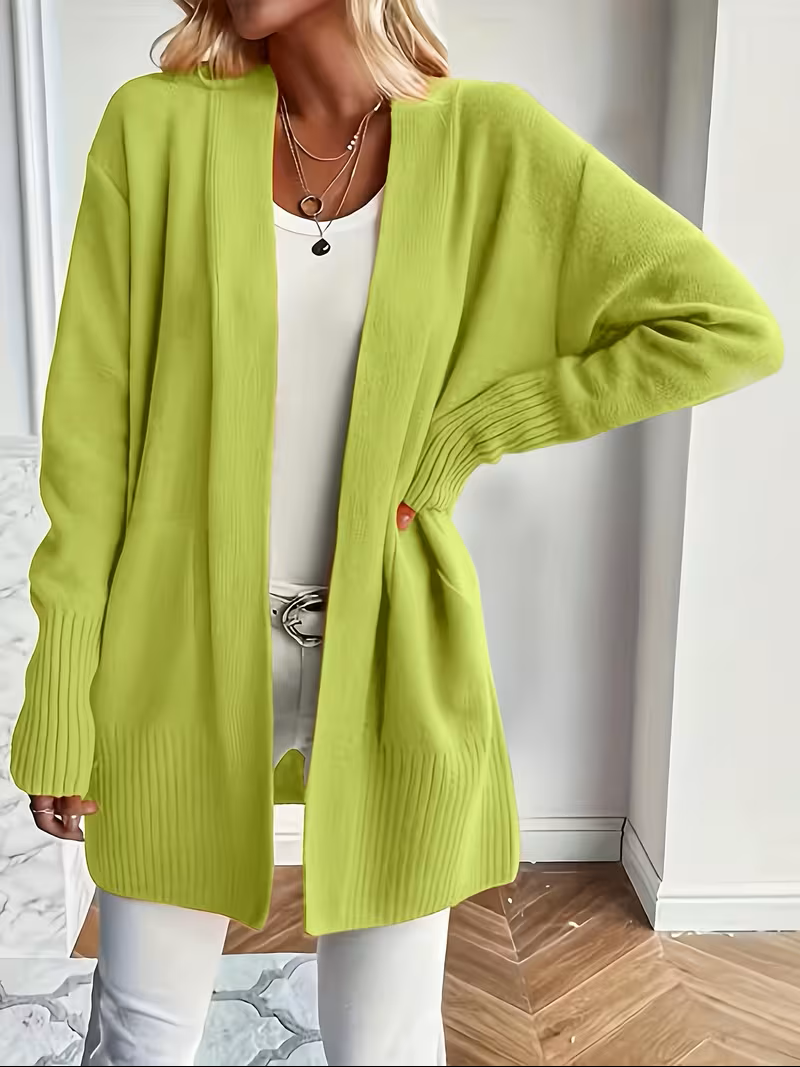 Women's Open Front Cardigan Long Sleeve Ribbed Knit Pockets Casual