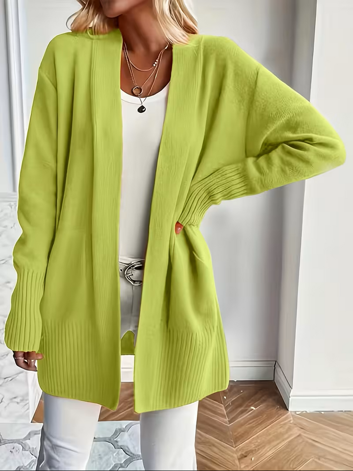 Women's Open Front Cardigan Long Sleeve Ribbed Knit Pockets Casual