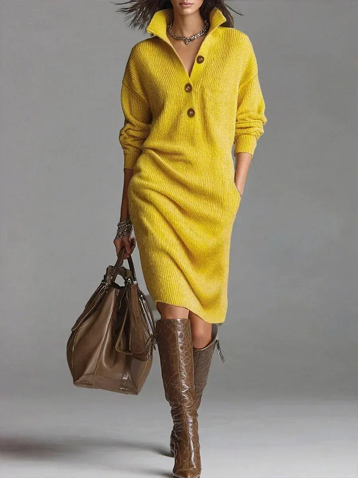 Janice | Women's Collared Button Detail Knit Sweater Dress