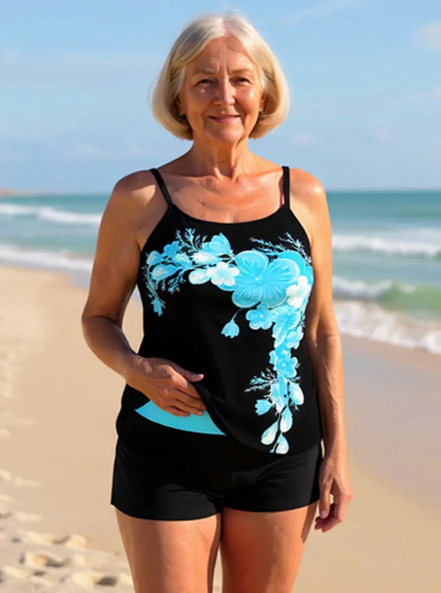 ELLA | FLORAL PRINT CROSS STRAP HALTER TANKINI SET