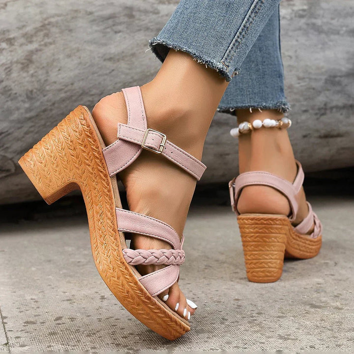 Braided Strappy Ankle Strap Block Heel Platform Sandal