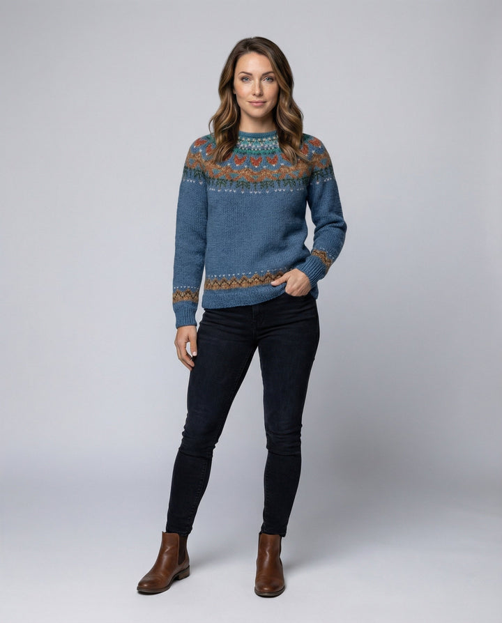 Women's Nordic Icelandic Sweater – Vintage Pattern Crew Neck Pullover