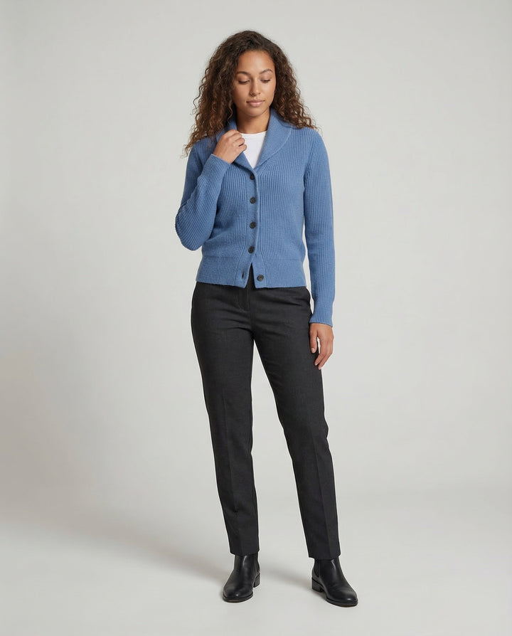 Women's Lapel Collar Knit Cardigan – Button Front Long Sleeve Cardigan