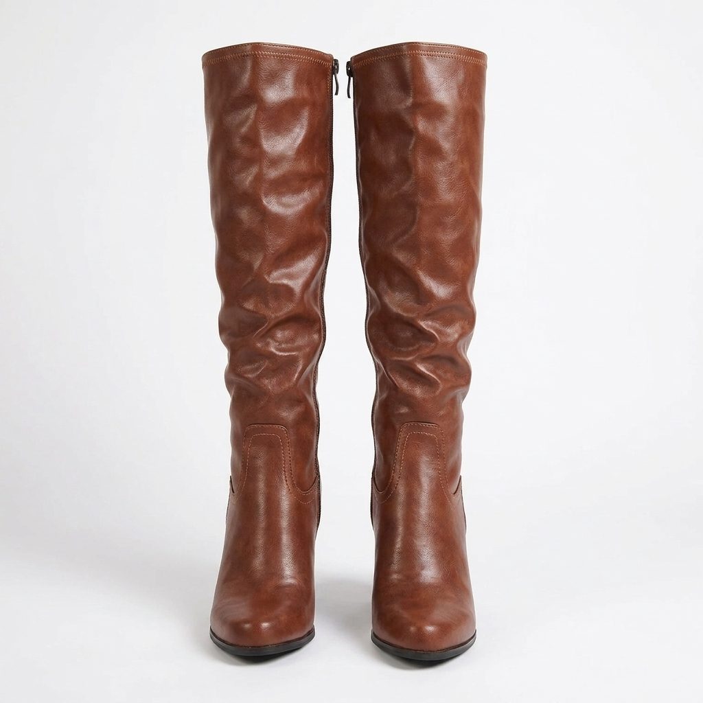 Garance | Block Heel Leather Knee High Boots with Round Toe for Women