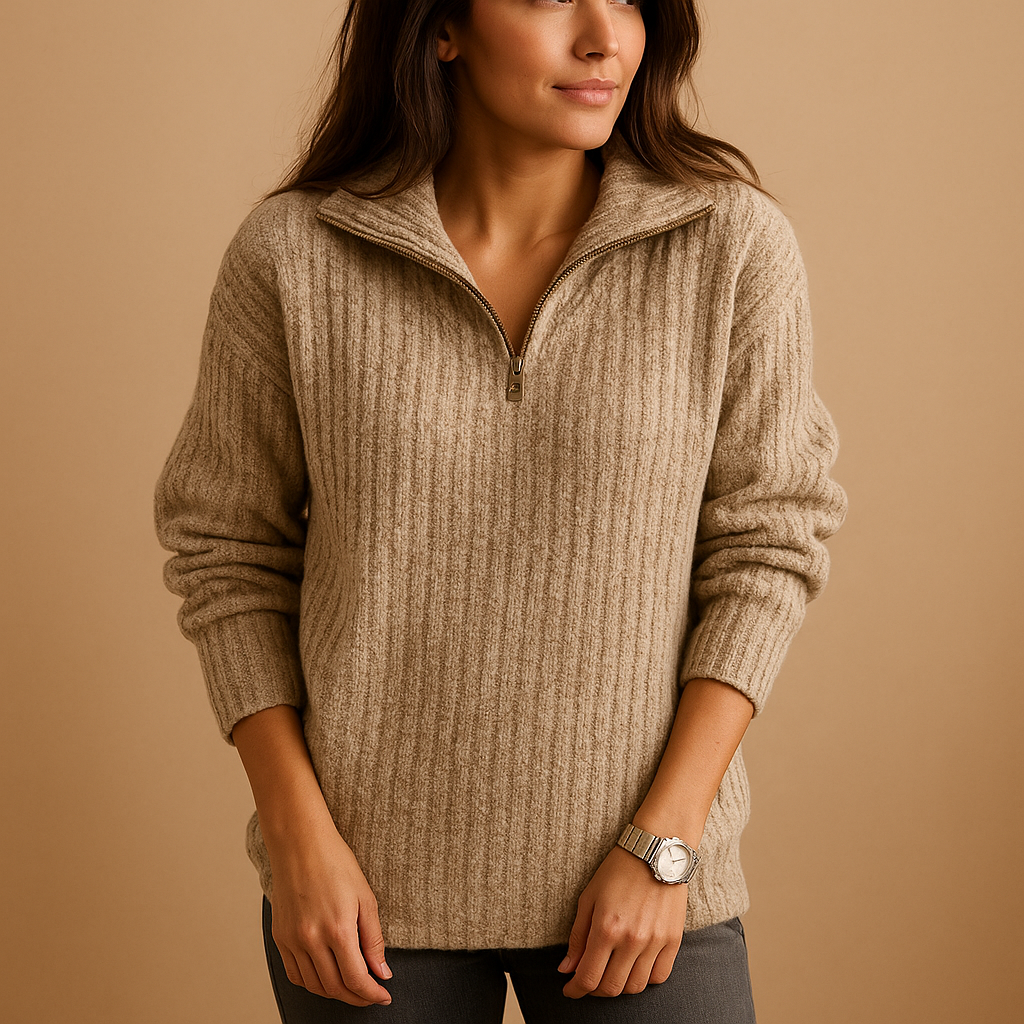 Women's Half Zip Ribbed Knit Sweater Collared Long Sleeve Pullover