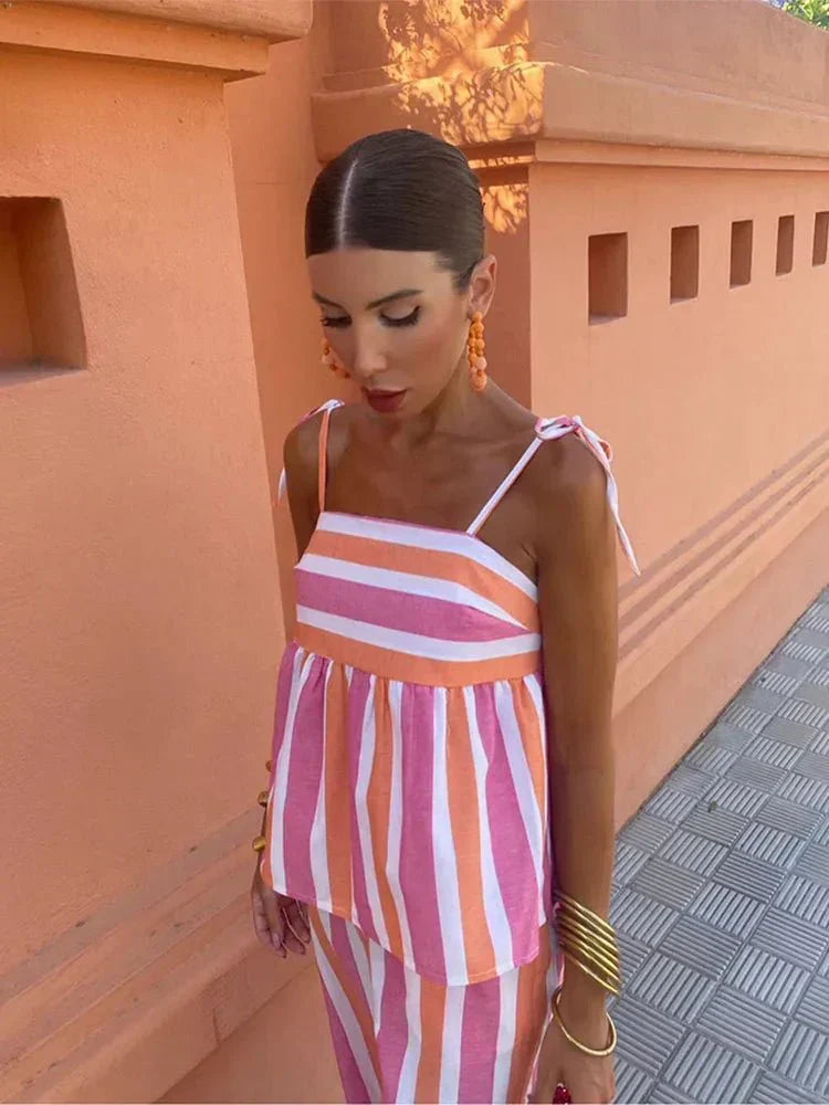 Madeleine | Striped Wedding Guest Maxi Set for Women