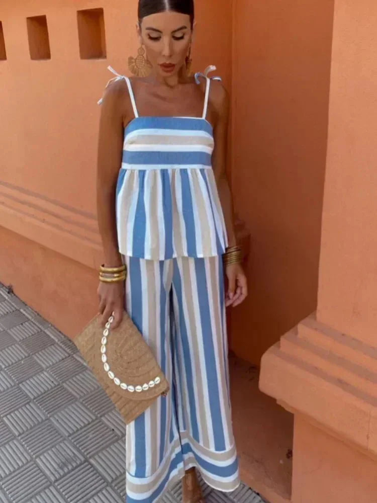 Madeleine | Striped Wedding Guest Maxi Set for Women