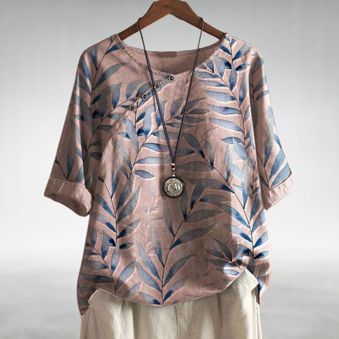 Mathilda | Printed Blouse with Roll-Up Sleeves and Oversized Fit for Women